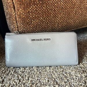 Michael Kors Light Gray Zip-Around Leather Wallet